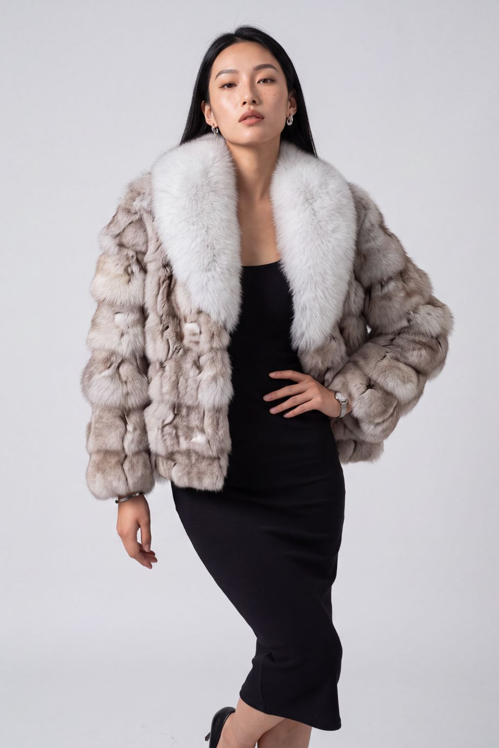 Veste col en fourrure blanc Héritage fourrure