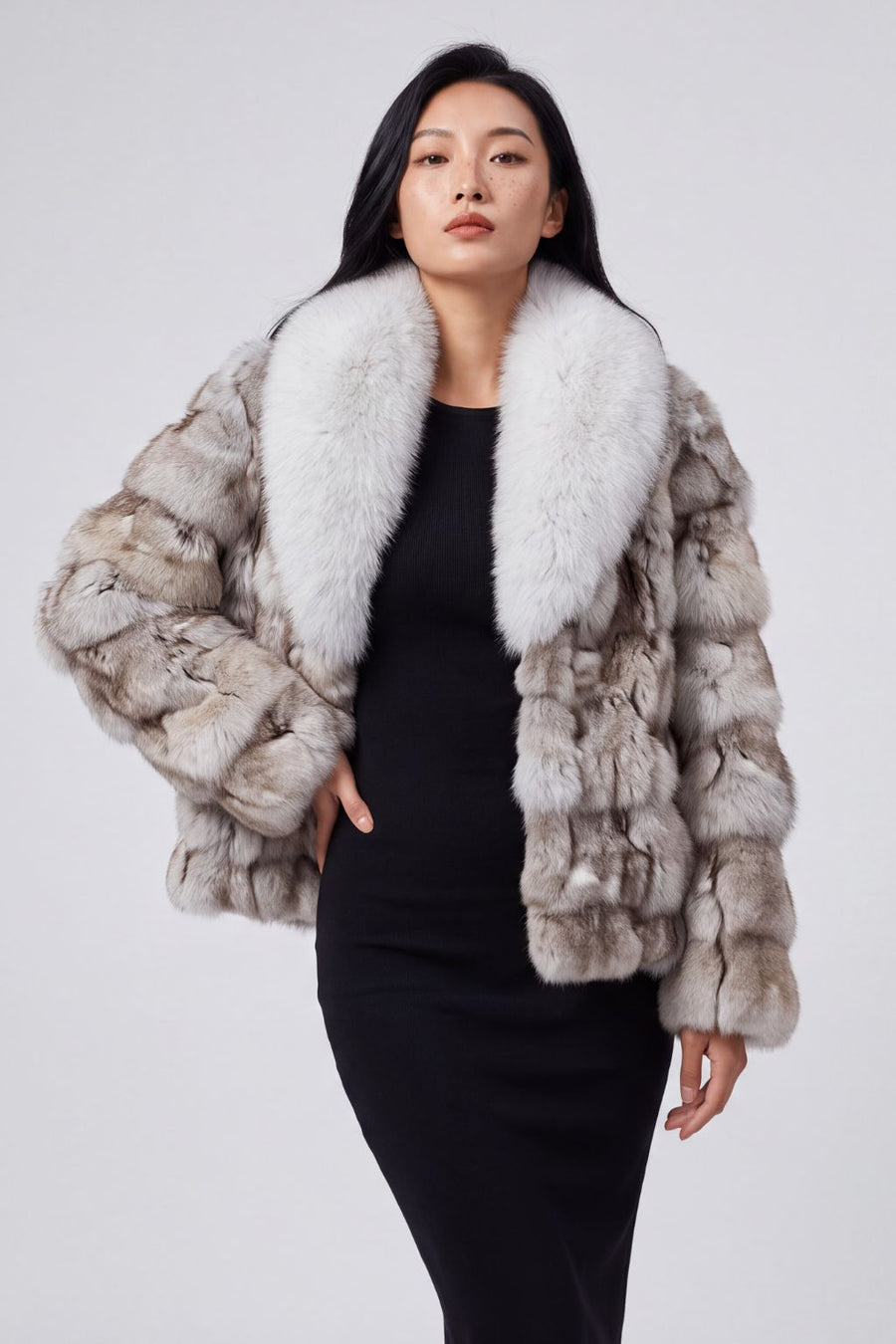 Veste col en fourrure blanc Héritage fourrure