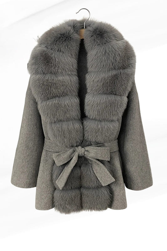 Veste col en fourrure gris Héritage fourrure