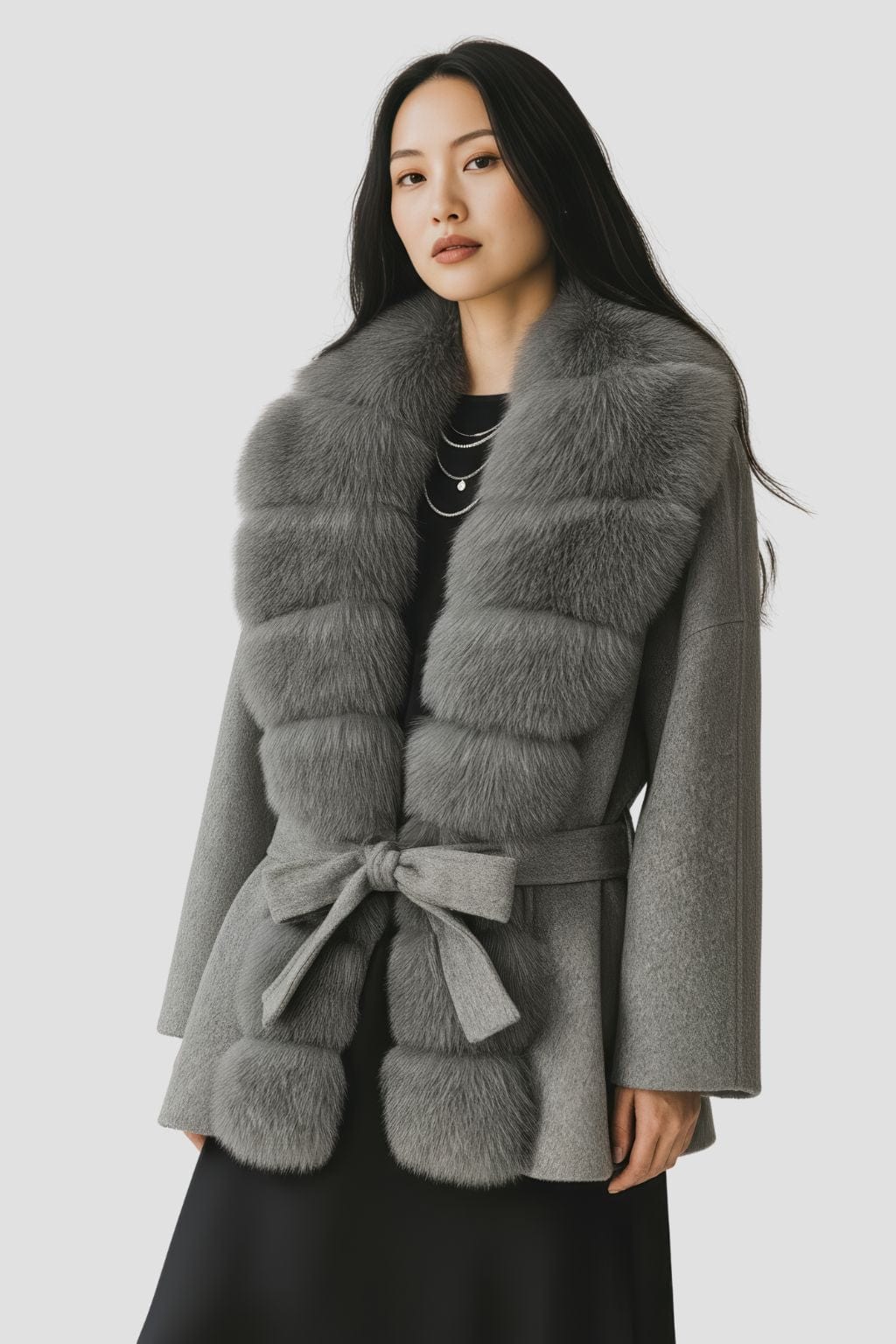 Veste col en fourrure gris Héritage fourrure