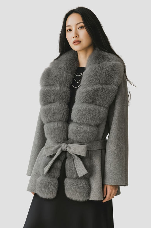 Veste col en fourrure gris Héritage fourrure