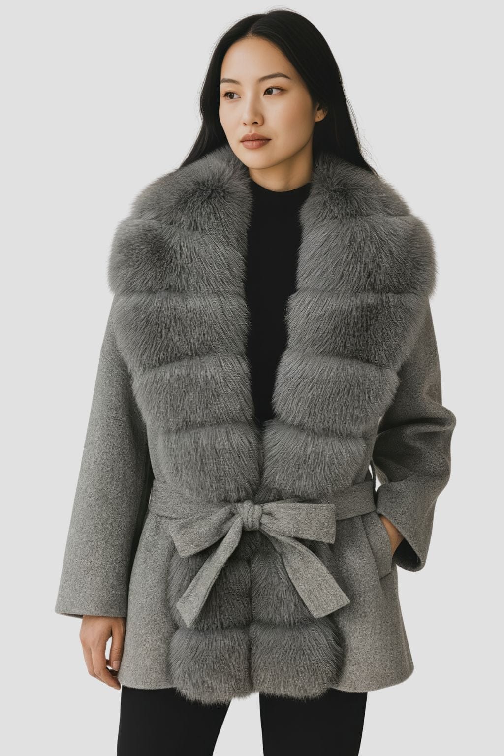 Veste col en fourrure gris Héritage fourrure