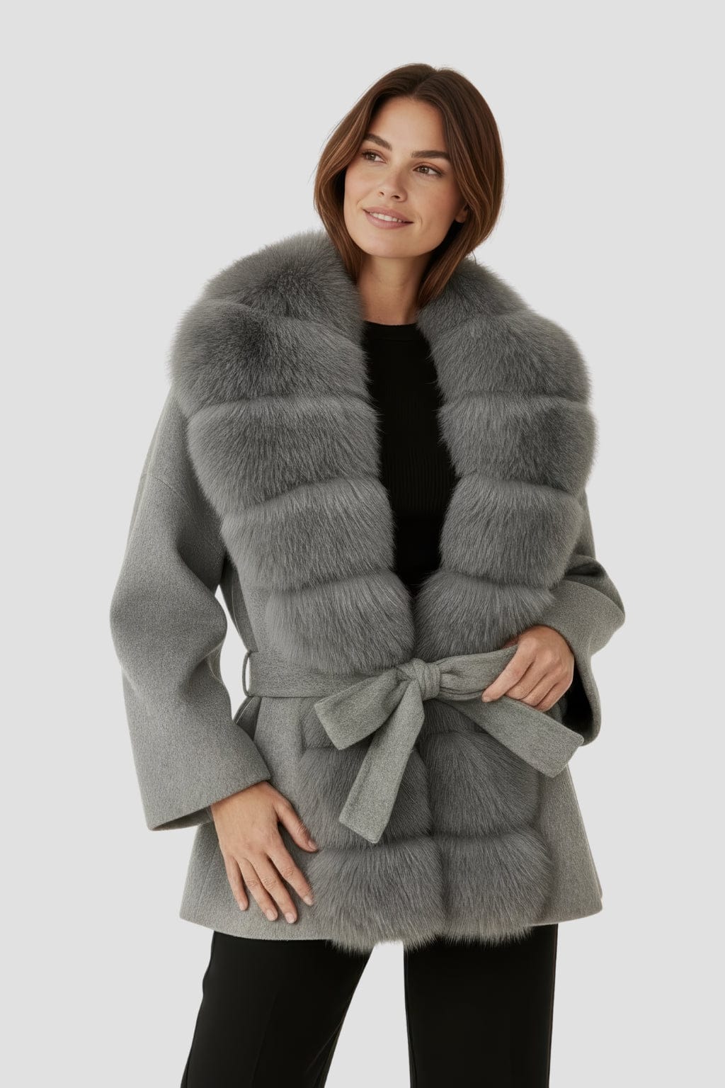 Veste col en fourrure gris Héritage fourrure