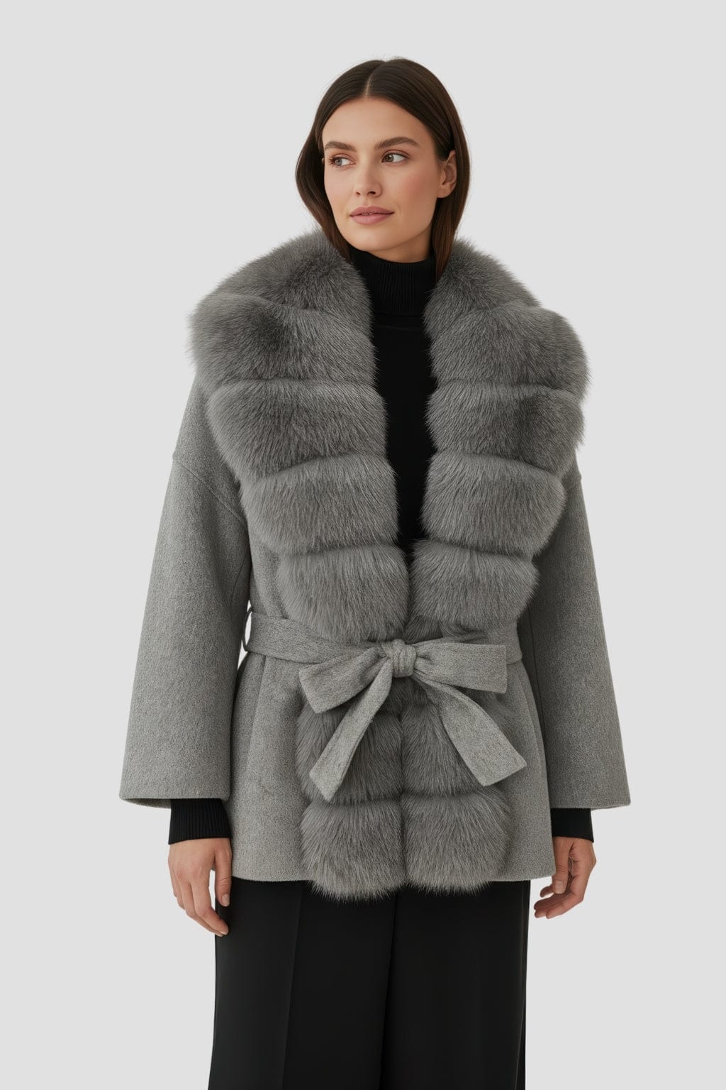Veste col en fourrure gris Héritage fourrure