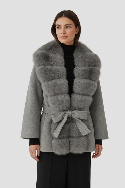 Veste col en fourrure gris Héritage fourrure