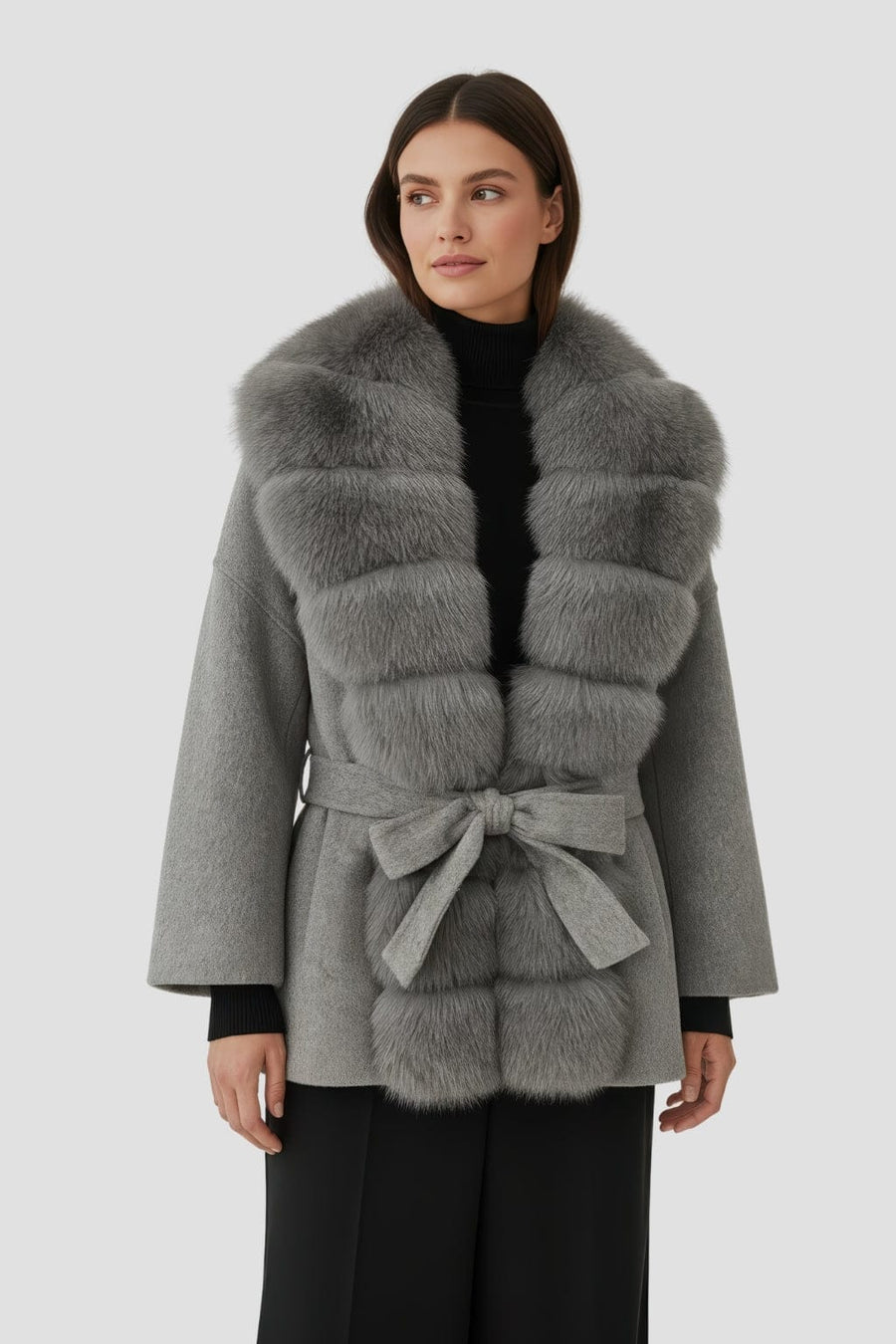 Veste col en fourrure gris Héritage fourrure
