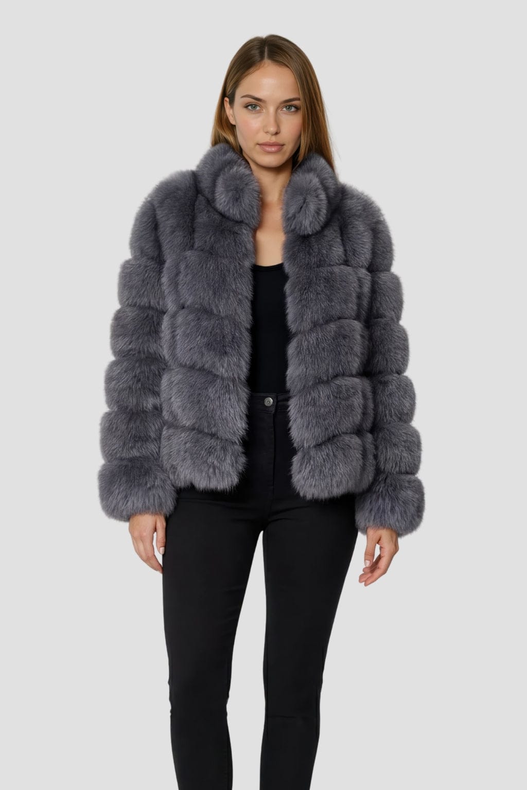 Veste col en fourrure gris Héritage fourrure