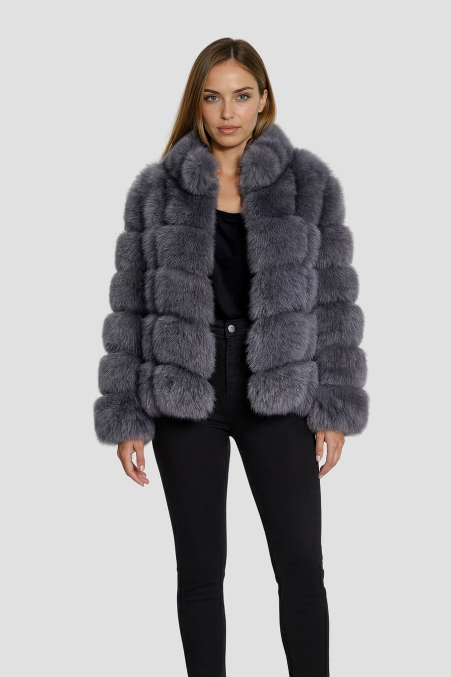 Veste col en fourrure gris Héritage fourrure