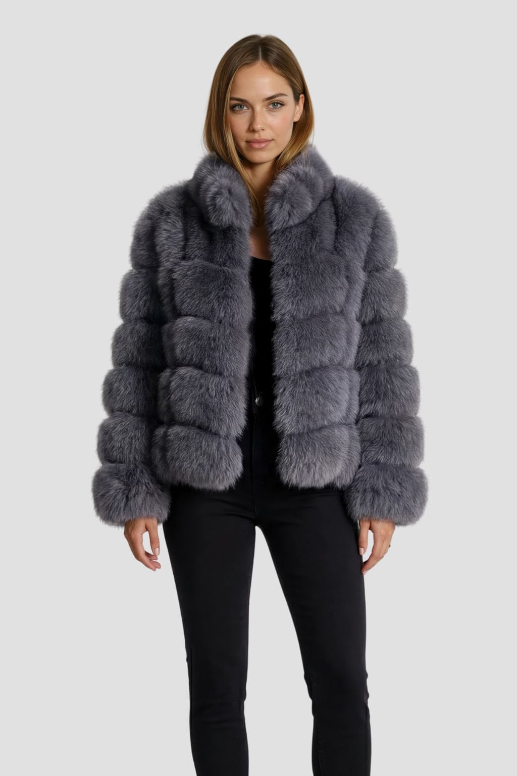 Veste col en fourrure gris Héritage fourrure