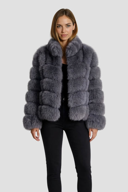 Veste col en fourrure gris Héritage fourrure