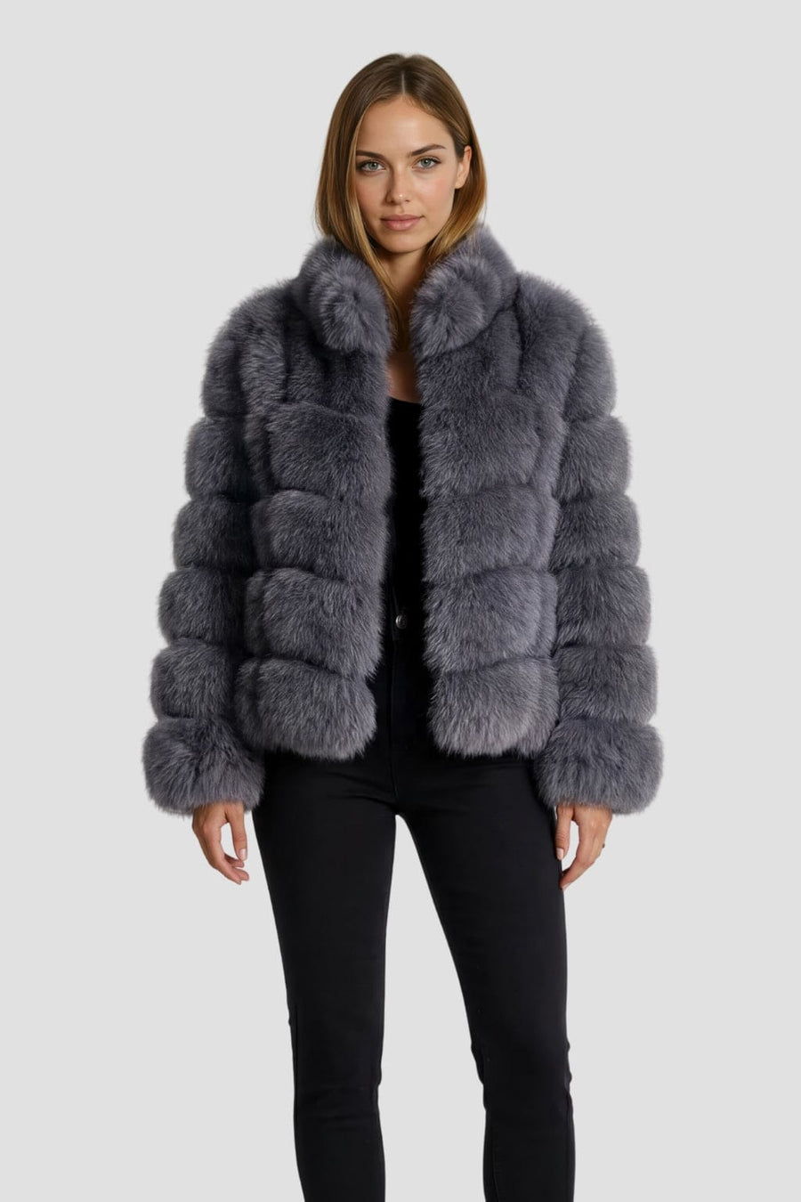 Veste col en fourrure gris Héritage fourrure
