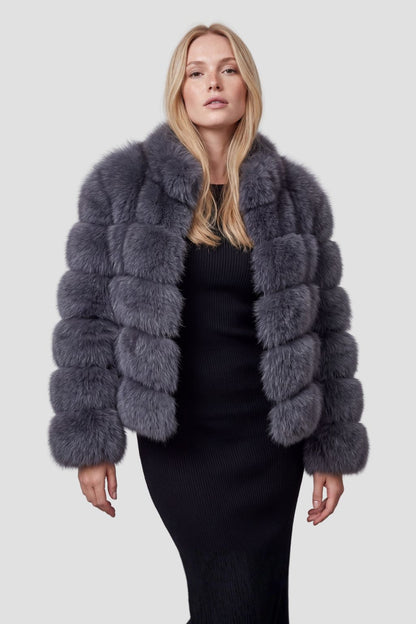 Veste col en fourrure gris Héritage fourrure