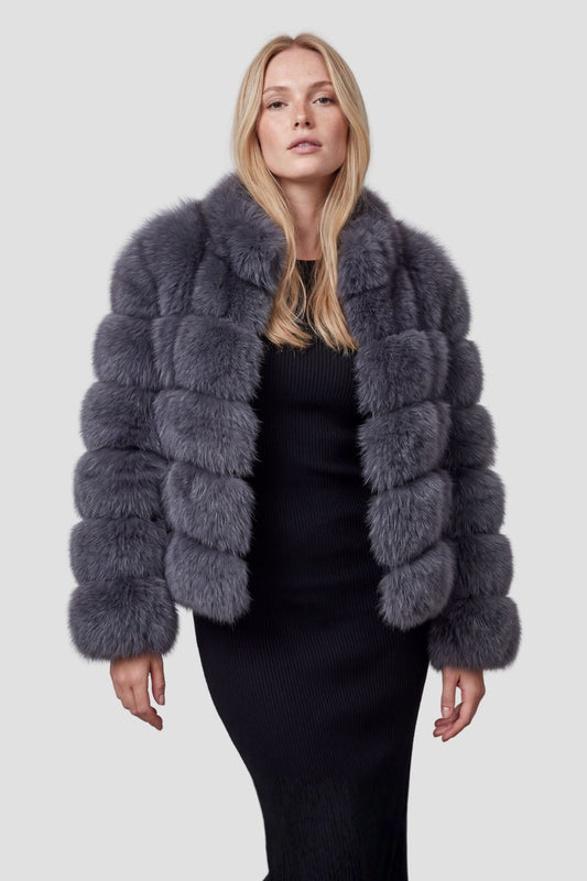Veste col en fourrure gris Héritage fourrure