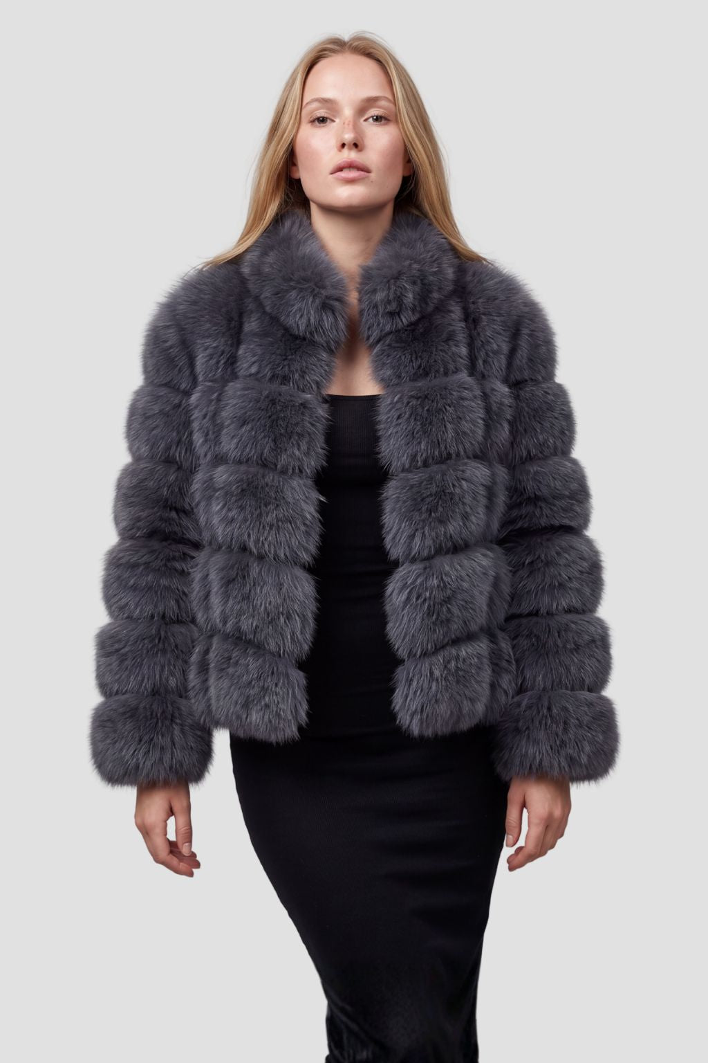 Veste col en fourrure gris Héritage fourrure