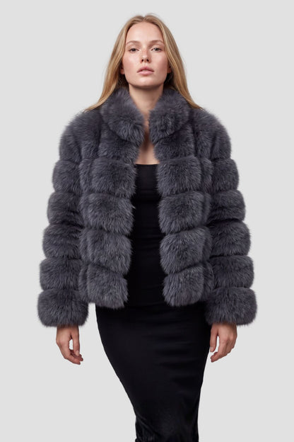 Veste col en fourrure gris Héritage fourrure