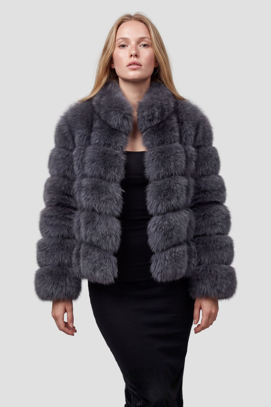 Veste col en fourrure gris Héritage fourrure