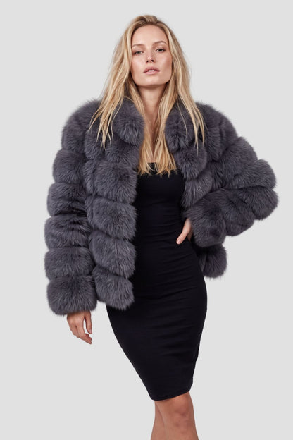 Veste col en fourrure gris Héritage fourrure