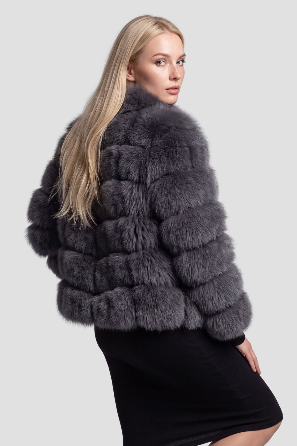 Veste col en fourrure gris Héritage fourrure