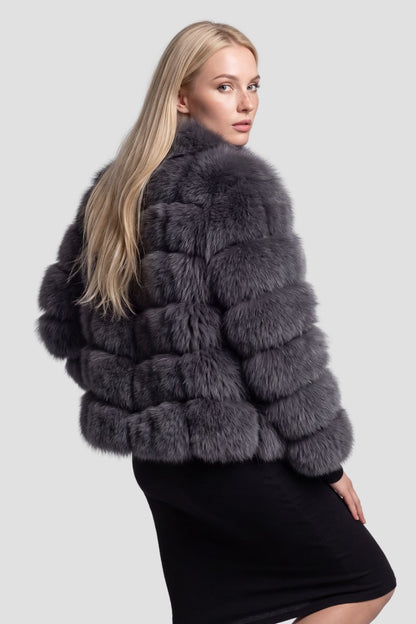 Veste col en fourrure gris Héritage fourrure