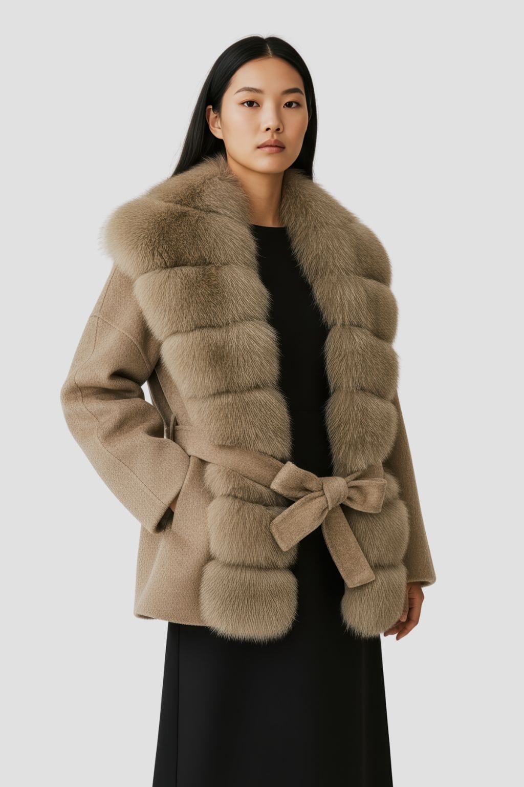 Veste col en fourrure marron Héritage fourrure