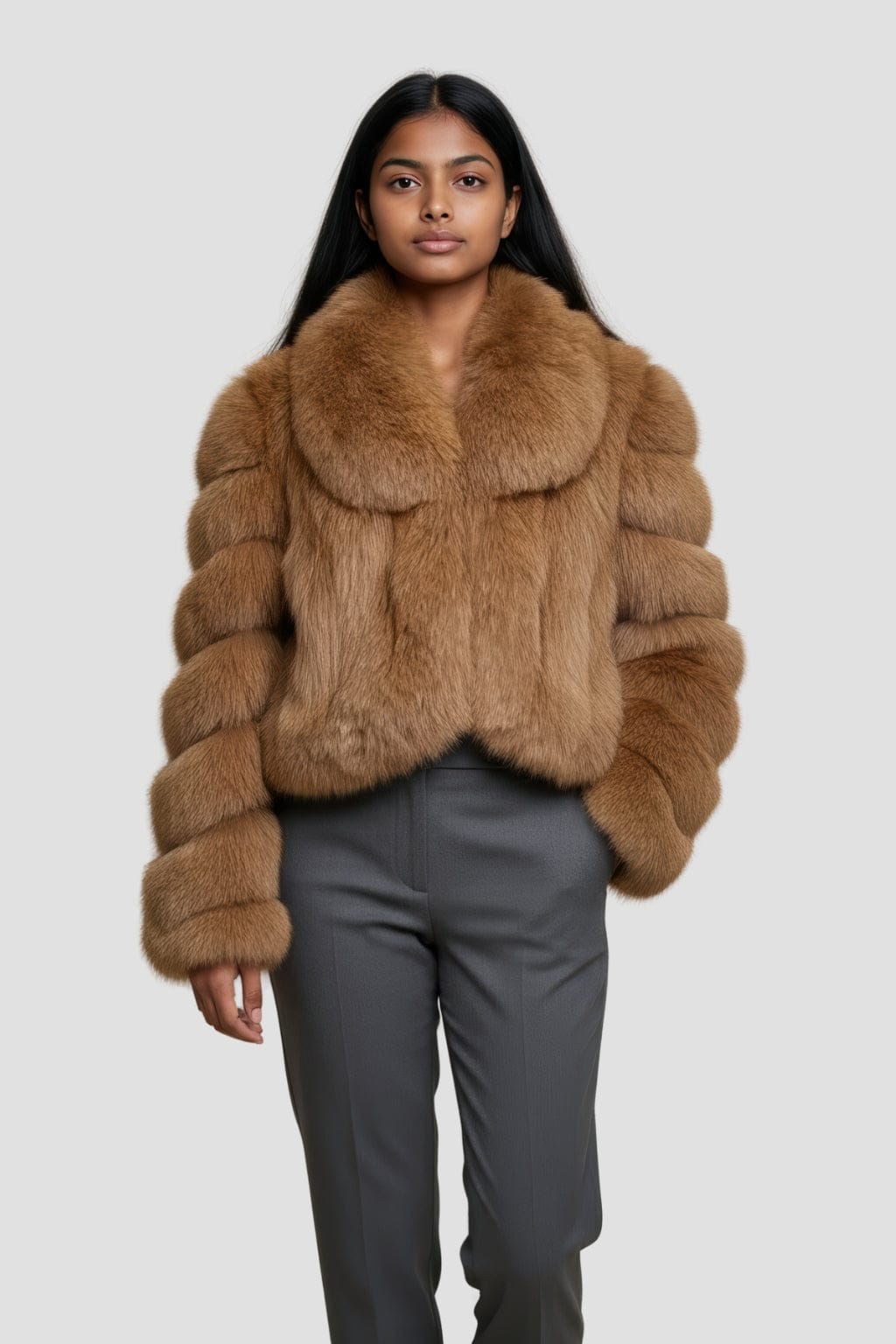 Veste col en fourrure marron Héritage fourrure
