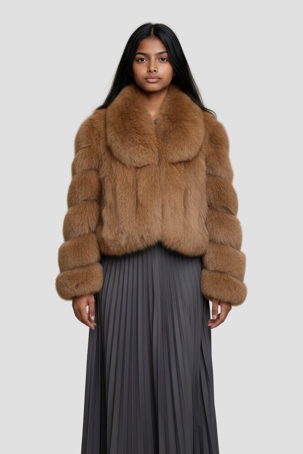 Veste col en fourrure marron Héritage fourrure