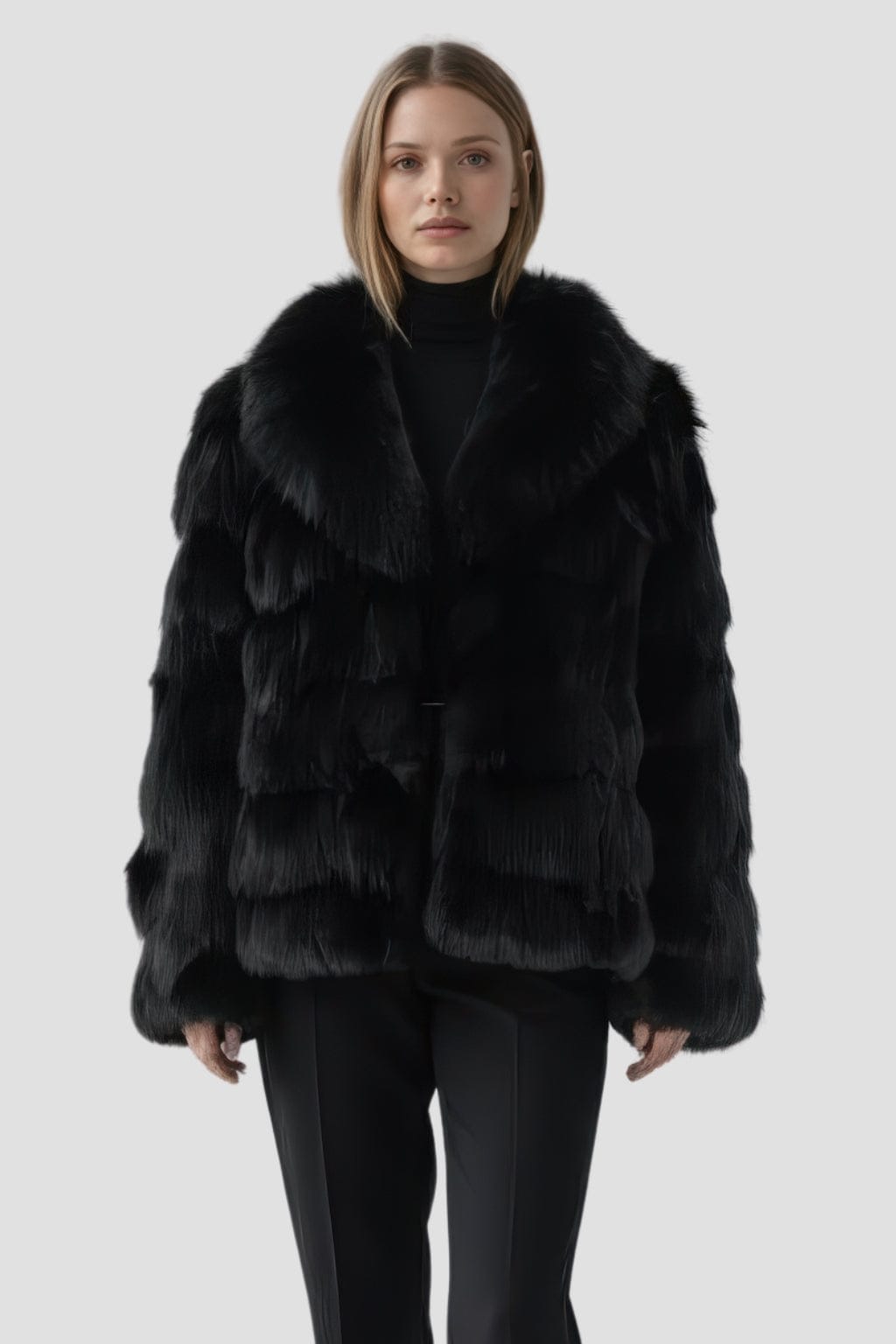 Veste col en fourrure noire Héritage fourrure