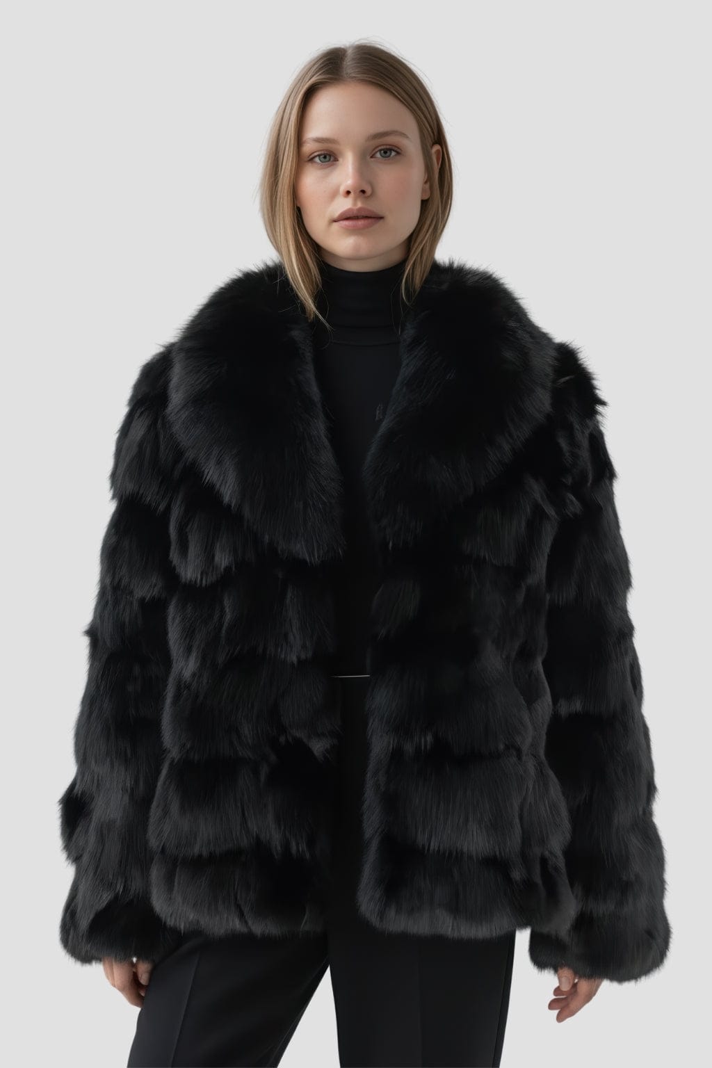 Veste col en fourrure noire Héritage fourrure