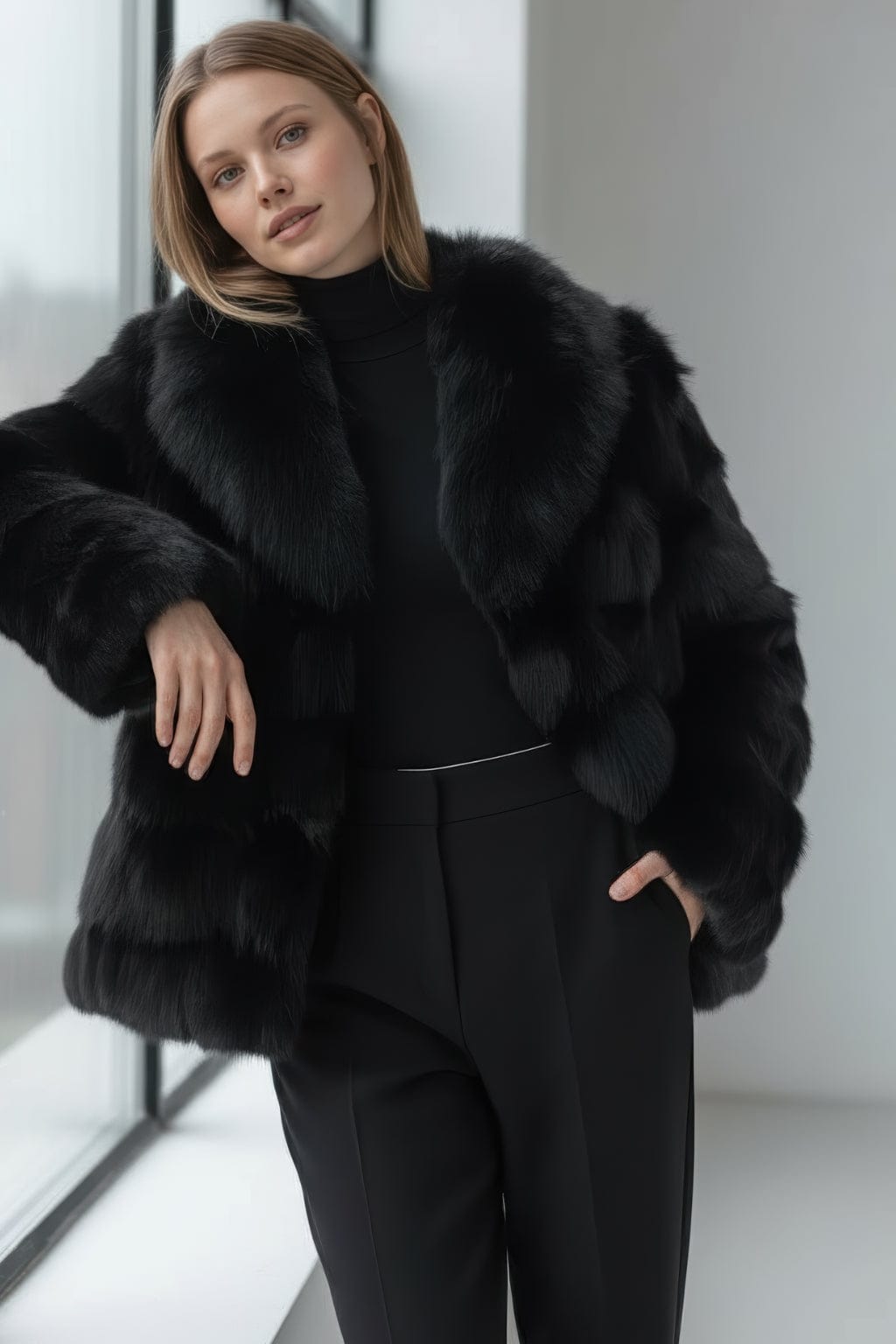 Veste col en fourrure noire Héritage fourrure