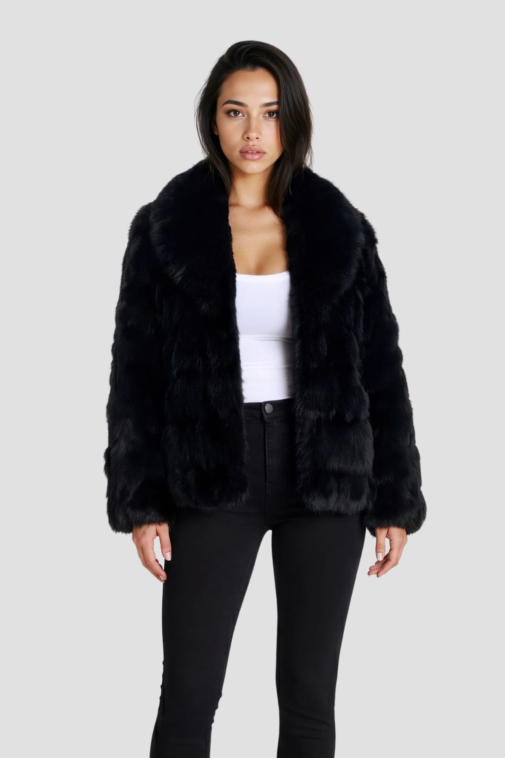 Veste col en fourrure noire Héritage fourrure