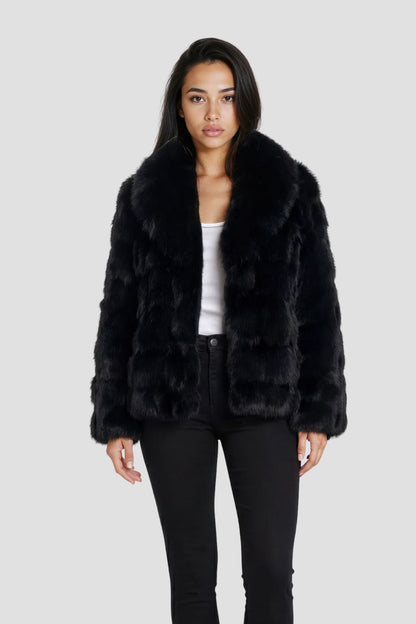 Veste col en fourrure noire Héritage fourrure