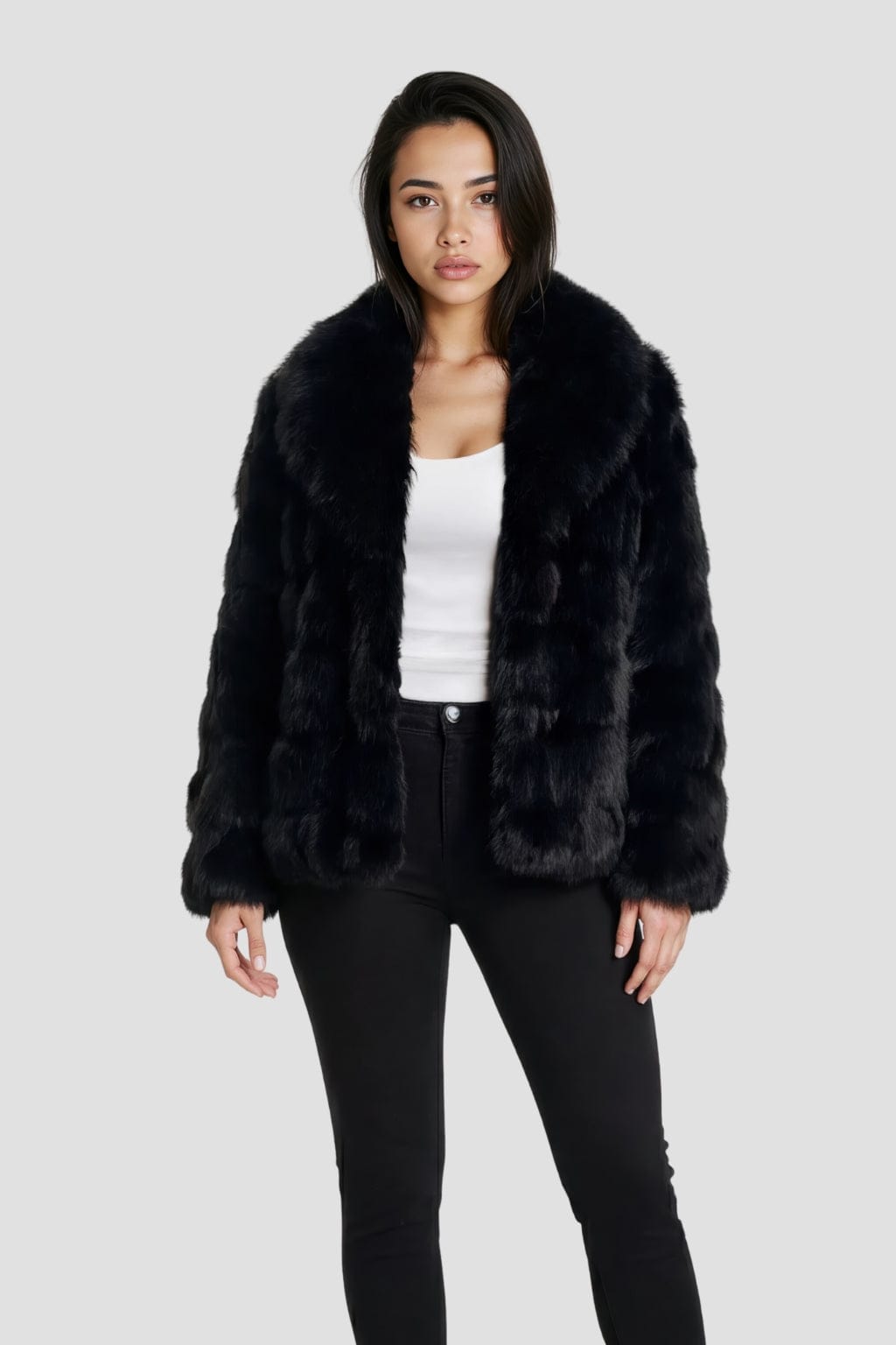 Veste col en fourrure noire Héritage fourrure