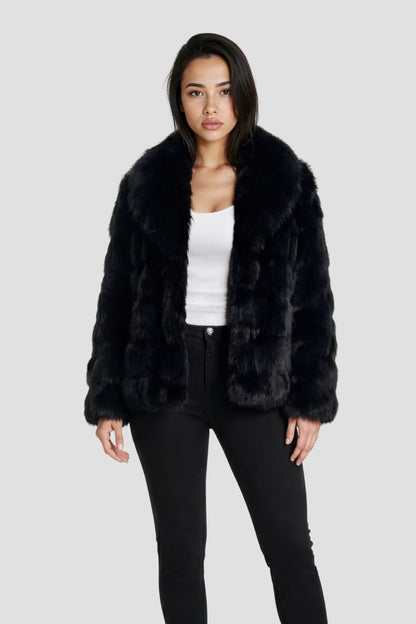 Veste col en fourrure noire Héritage fourrure