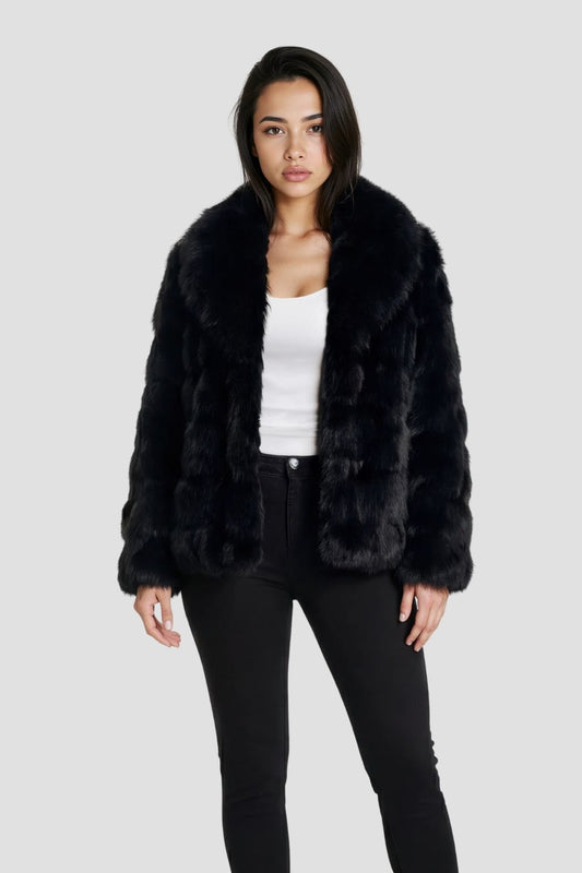 Veste col en fourrure noire Héritage fourrure