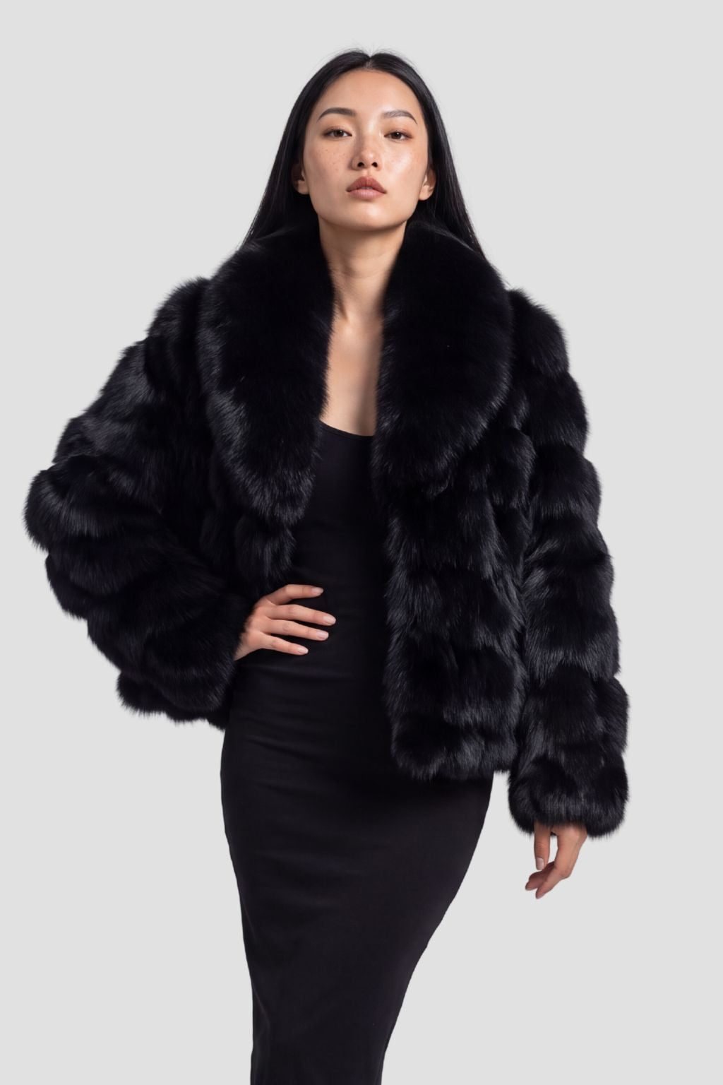 Veste col en fourrure noire Héritage fourrure