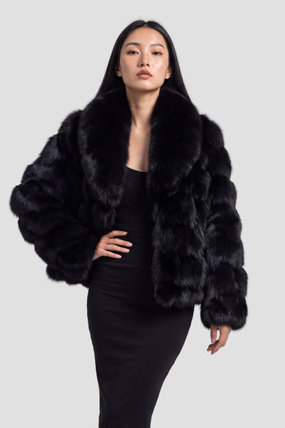 Veste col en fourrure noire Héritage fourrure