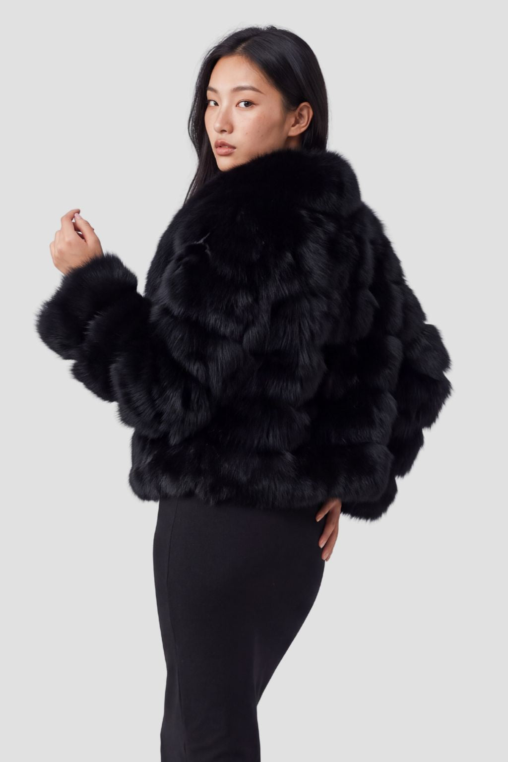 Veste col en fourrure noire Héritage fourrure