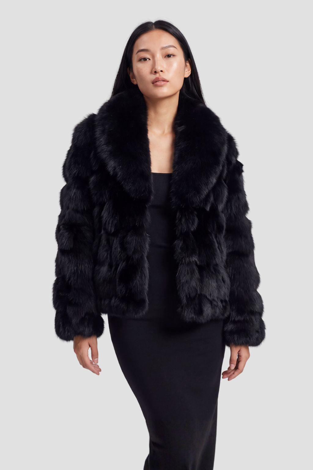 Veste col en fourrure noire Héritage fourrure