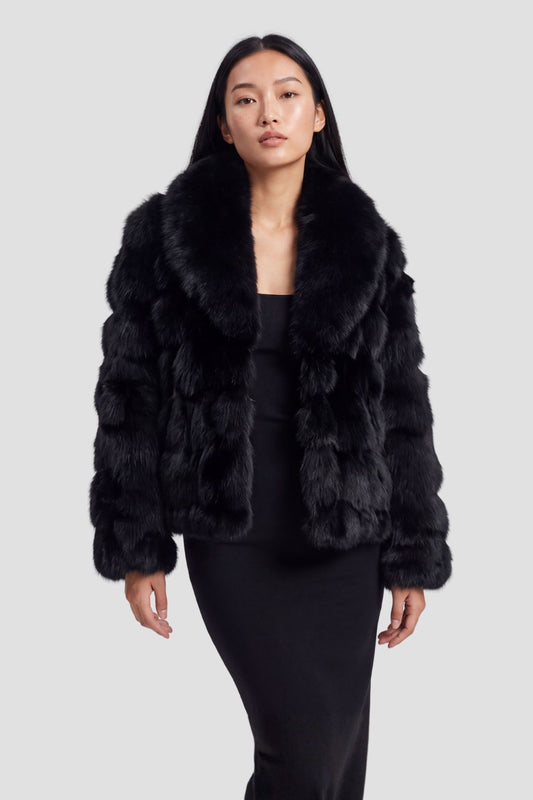 Veste col en fourrure noire Héritage fourrure