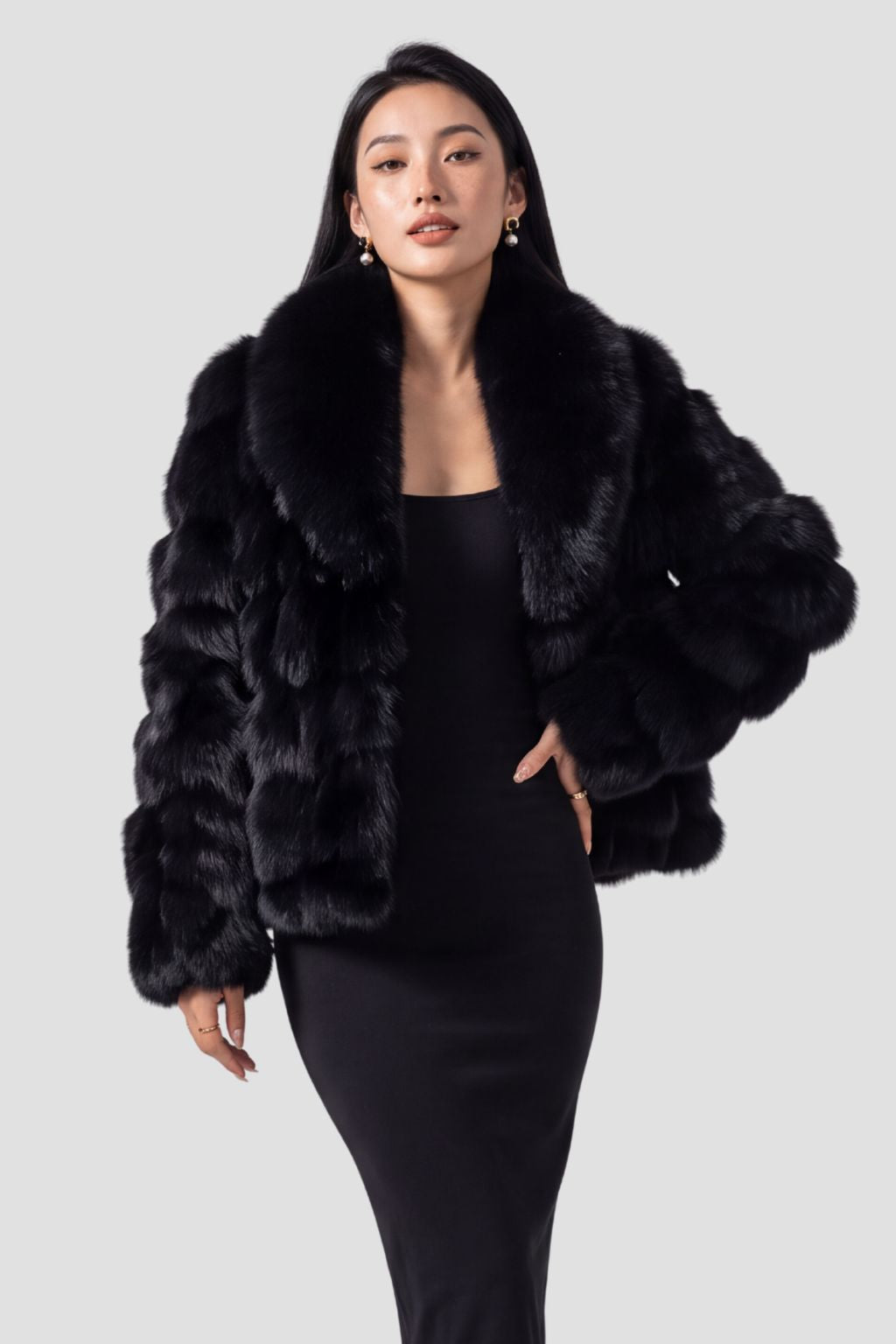 Veste col en fourrure noire Héritage fourrure