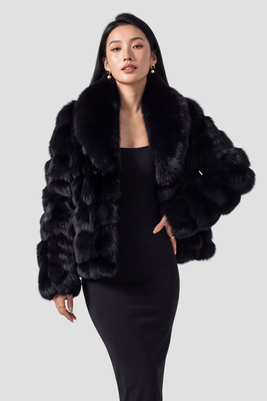 Veste col en fourrure noire Héritage fourrure