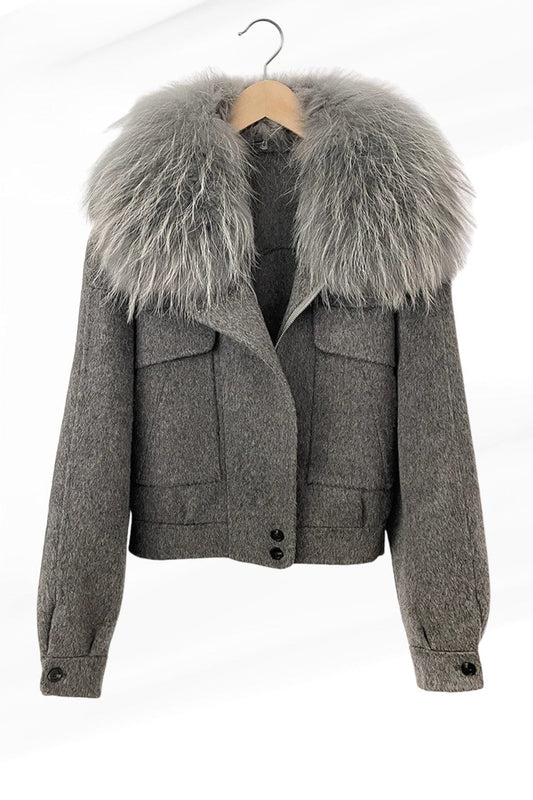 Veste courte en fourrure grise Héritage fourrure