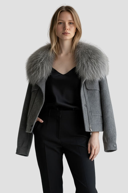Veste courte en fourrure grise Héritage fourrure