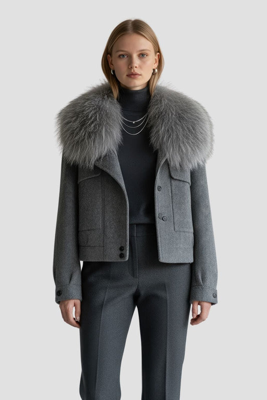Veste courte en fourrure grise Héritage fourrure