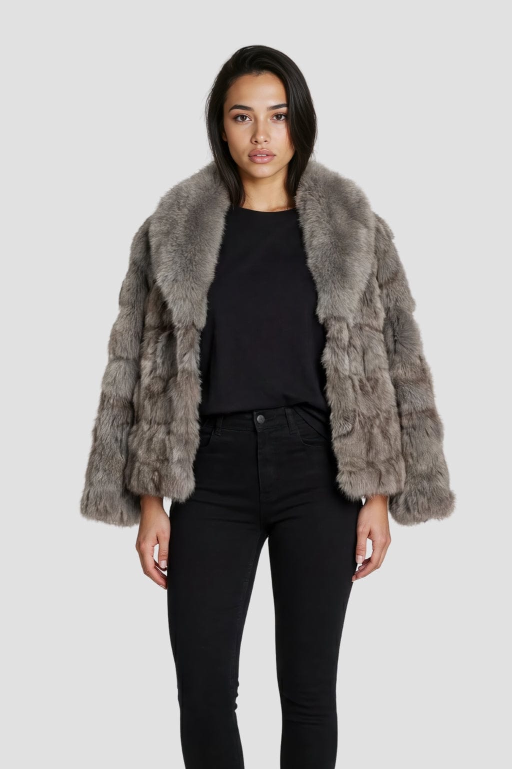 Veste courte en fourrure grise Héritage fourrure