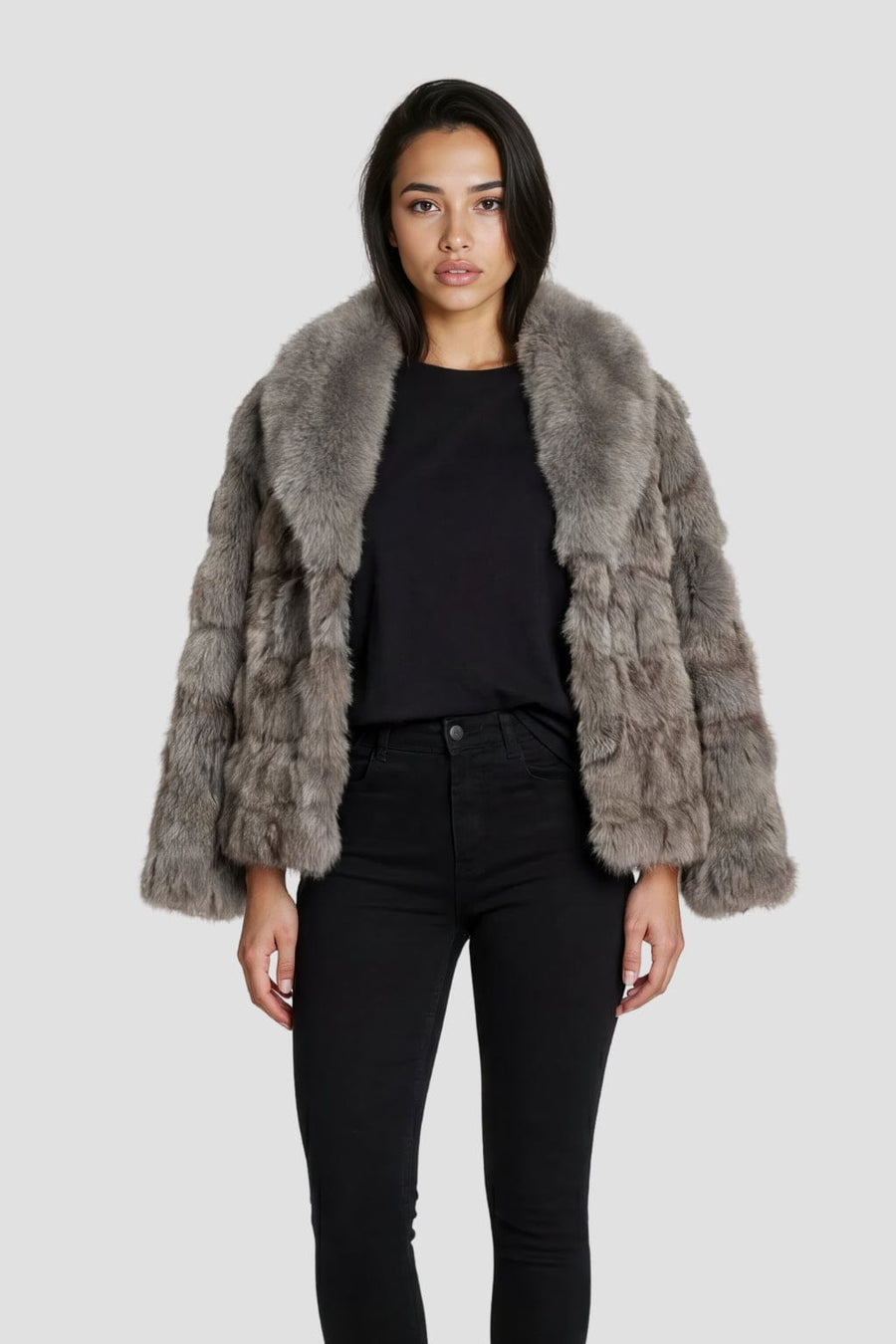 Veste courte en fourrure grise Héritage fourrure