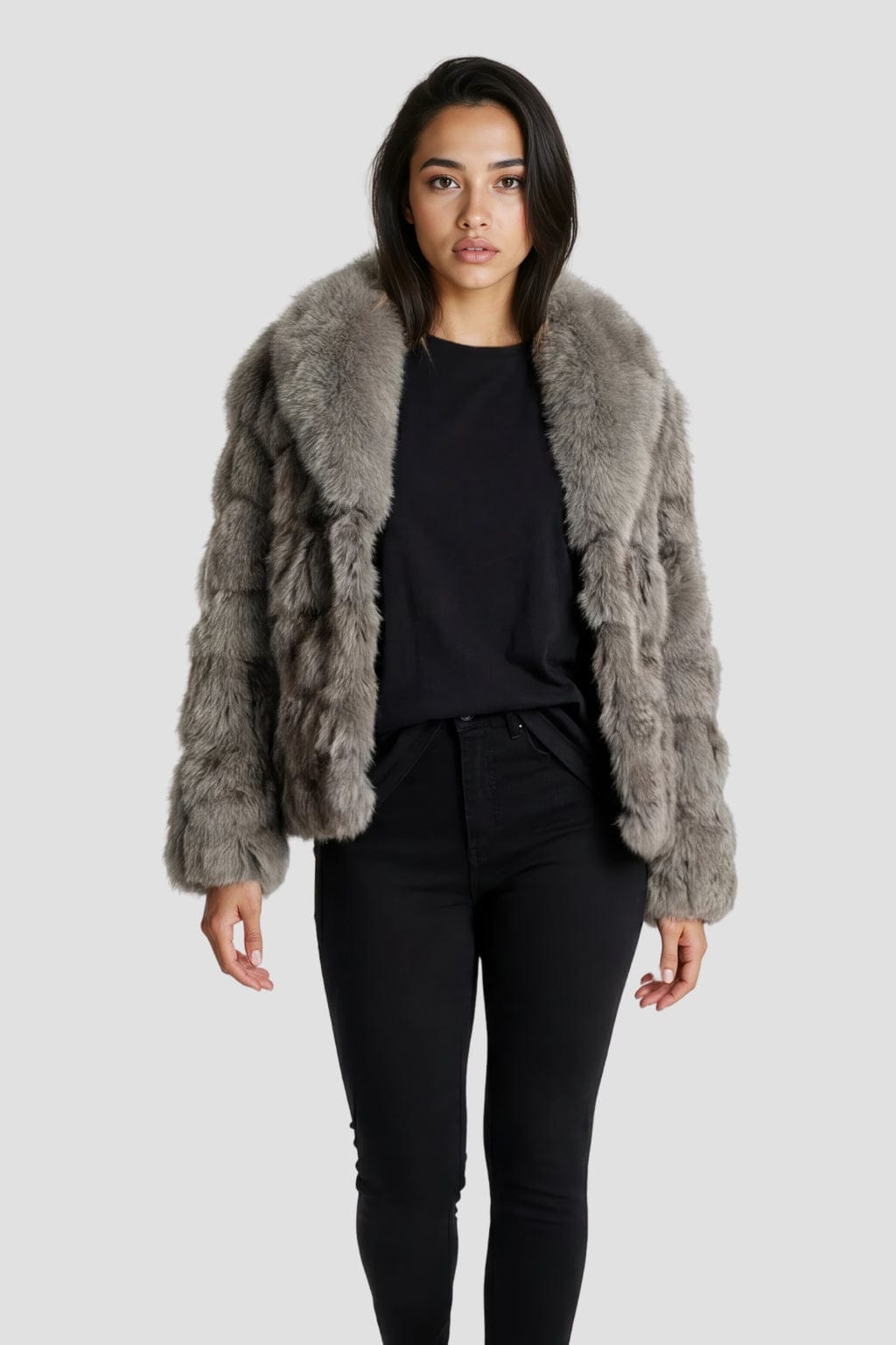 Veste courte en fourrure grise Héritage fourrure