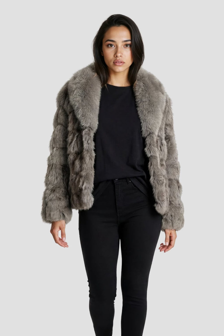 Veste courte en fourrure grise Héritage fourrure