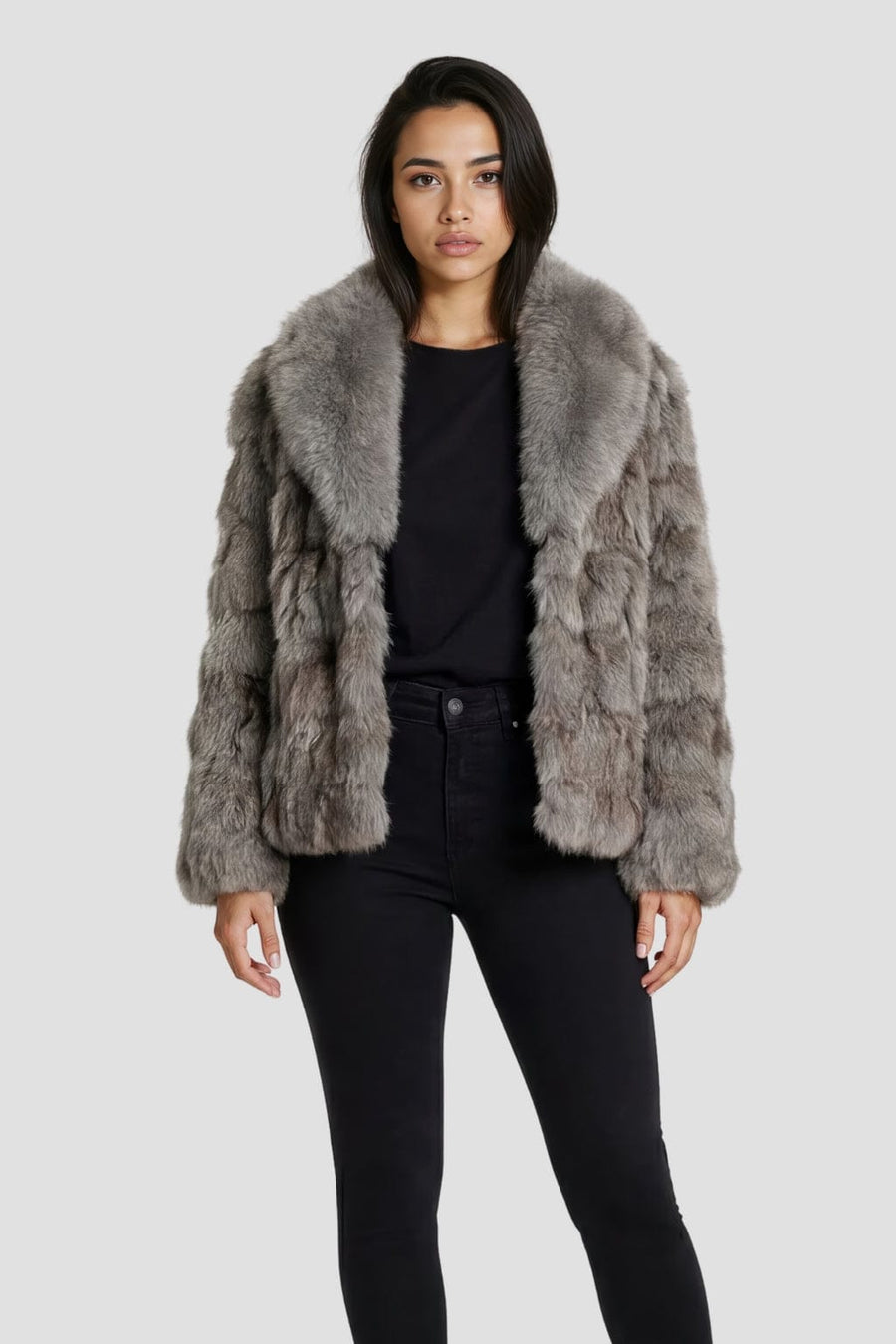 Veste courte en fourrure grise Héritage fourrure