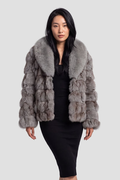 Veste courte en fourrure grise Héritage fourrure